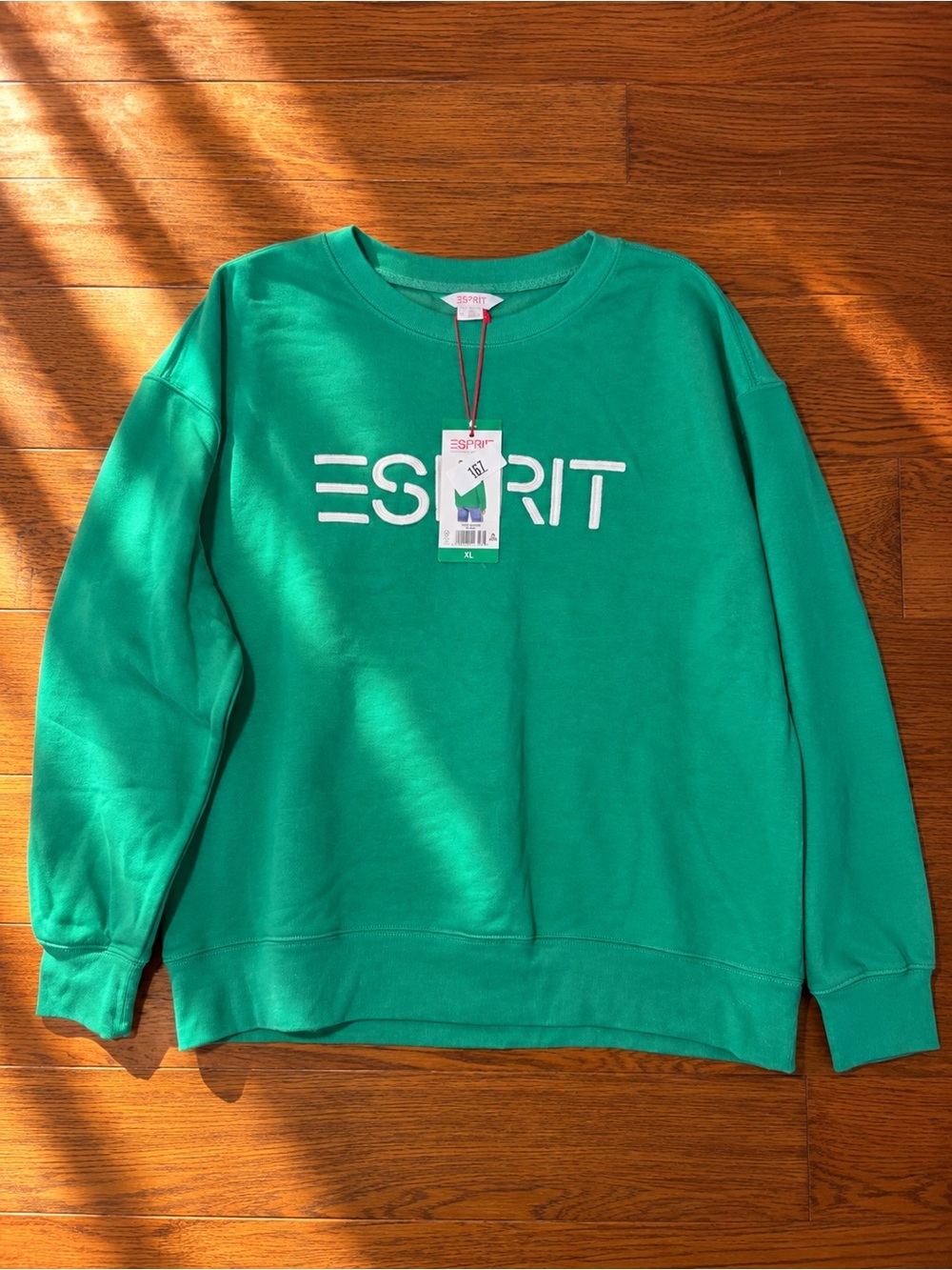 Esprit Women’s Crewneck Sweater in Bright Green with White Logo Sz XL NWT